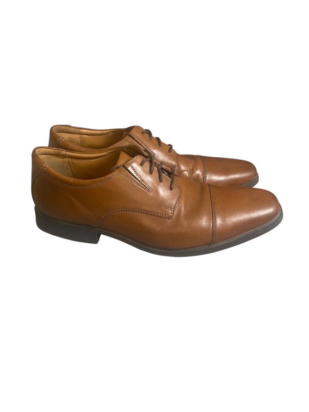 Clarks Men’s Tilden Cap Tan Leather Lace Dress Shoes With Cap Toe Design 11M